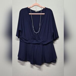 YOINS Deep Blue V-Neck Blouse